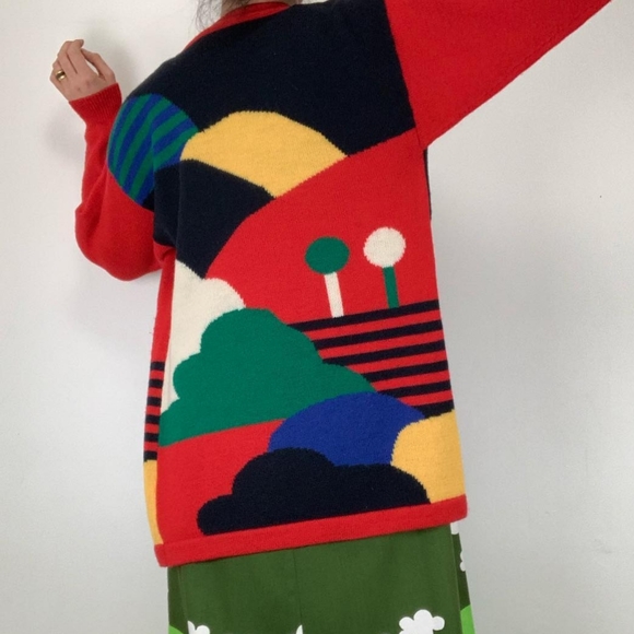Vintage Sweaters - *Final Price* VTG 80s Geometric Landscape Cardigan